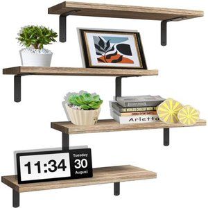 Floating Shelves, Solid Wood Shelves Set of 4, Floating Shelves(Light Brown)